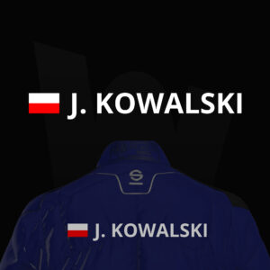 Naprasowanka rajdowa - nazwisko z flagą