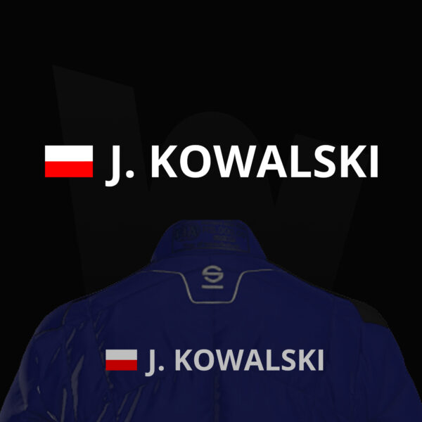 Naprasowanka rajdowa - nazwisko z flagą