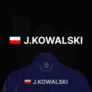 Naprasowanka rajdowa - nazwisko z flagą