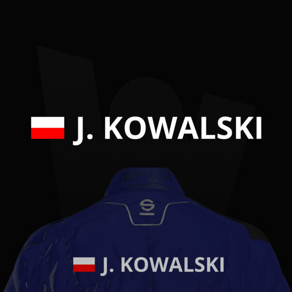 Obraz przedstaiwa naprasowanke z nazwiskiem i falga polski, naprasowaka rajdowa