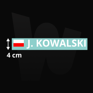 Naklejka rajdowa, drift, KJS, nazwisko z flagą 4 cm wysokości - 1 sztuka